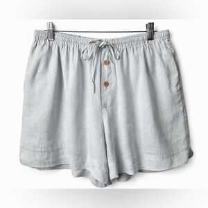 Homebodii 100% Linen Lounge Shorts Light Blue Elastic Waist L